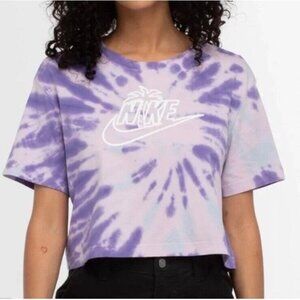 Nike Women's Cropped Top T-Shirt Short Sleeve Crewneck Tue Dye Purple Large